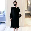 Spring Korean Fashion Maternity Long Dresses Sweet Pleated Loose Clothes for Pregnant Women Pregnancy Clothing 220419