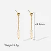 Dangle & Chandelier Minar Korean Fashion Simulated Pearl Long Tassel Earring For Women Lady Gold Color Stainless Steel Drop Earrings Elegant