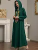 ملابس عرقية Wepbel Women Abaya Abaya Asslim Dress Green Greatite Floral Servidered Djellaba Turkey Kaftan Islamic