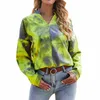 여자 티셔츠 레이디스 인쇄 섹시한 캐주얼 풀오버 긴 소매 셔츠 패션 녹색 넥타이 염색 v-neck 블라우스 스프링과 가을 느슨한 버전