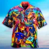 Polos pour hommes Chien coloré imprimé en 3D Chemises hawaïennes respirantes personnalisées Jeunes Couples Plage Multi Couleur T-shirt décontracté PolosMen