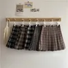 Korean Style Plaid Pleated Skirt Female Spring and Autumn High Waist Thin A-line Short Student Woolen Summer 220511