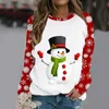 女性のパーカースウェットシャツトップ女性カジュアル秋の女性のクリスマストップかわいい雪だるまプリントTシャツ長袖ブラウス丸いパーカー