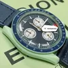 Moonswatch Plástico Tempo Quartz Movimento Homens relógio SO33G100 Missão para a Terra 42mm Green Blue Dial com Box L2221O