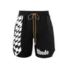 Short de créateur de marque de mode American Brand Rhude Black White Checkerboard Shorts Hommes Femmes Loisirs High Street Drawstring Mesh Basketball Training