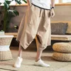 Homens harajuku harém calças 2022 masculino linho de algodão de algodão calças masculino estilo chinês de estilo chinês Soild Color-Lenght Troushers L220706
