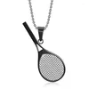 Pendant Necklaces Fashion Sporty Small Badminton Racket Necklace For Men Male Black / Gold Color Stainless Steel Length DropPendant