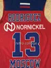 XFLSP # 13 Sergio Rodriguez CSKA Moscow Rood Basketball Jersey Borduurwerk gestikt Custom Any Number and Name