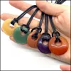 Pendant Necklaces 27Mm Lucky Ring Healing Natural Stone Agate Lapsi Pink Crystal Rope Chain For Women Ca Carshop2006 Dh897