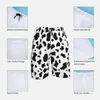 Shorts Masculino Preto Branco Estampa de Vaca Tábua Trendy Padrão Manchas Animal Homem Confortável Praia Calças Curtas Design Calções de Tamanho Grande