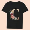 Женская летняя черная футболка 26 Английская серия печати писем Страслу Слим Слим Топ пригородная мода Harajuku Ladies с коротким рукавом