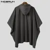 INCERUN Mannen Effen Geul Sneldrogend Losse Poncho's met Capuchon Zakken Casual Outdoor Mantel Onregelmatige Jassen Geen Regenjassen S 5XL 220715