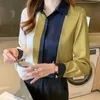 Camisas de blusas femininas 2022 Spring Office Lady Patchwork Silk for Women Long Slave Color Contrast Satin Blouse Plus Size Tops Blusas Muje