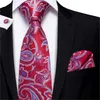 Fliegen Hi-Tie 8,5 cm groß 100 % Seide Paisley Herren-Krawatten-Set roter Jacquard-Einstecktuch Manschettenknöpfe für Männer Designer-Hochzeitsfeier KrawatteBow Enek2