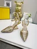 Marchio di pompe di design di lusso Pompe da donna sandalo pantofola tacco alto Sandali con tacco in visone con tacco alto tacco scolpito color oro TAGLIA 35-30