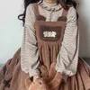 女性のパーカースウェットシャツHouzhou Kawaii Bear Embroidered Collar Top Japanese Vintage Soft Girl Striped Lantern Sleeve Sweatshirt Cute Pullover 230206
