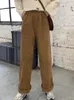 茶色のコーデュロイの女性のズボン厚さのカジュアルな高腰脚パンツ女性ヴィンテージ原宿冬ベージュ緩いズボン女性220325