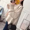 Women's Sweaters Women's Thick Fashion High Collar Red Pink Knitted Sweater Women Tops Autumn Winter Loose 3 Color Knit Turtleneck
