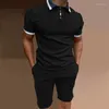 Männer Trainingsanzüge Männer Casual Soild Button Top Hemd Drehen Unten Kragen Bluse Kurzarm Mode Mans Suite S Schwarz Anzug männer