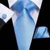 Light Blue Solid Silk Wedding Nicktie For Men Hanky Cufflink Tie Set Business Party Dropshipping Novelty Design