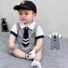 Vestiti estivi per bambini Pagliaccetto casual Neonato manica corta in cotone Stampa cartoon Stripe Turn-Down Lnfant Abbigliamento per neonati