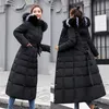 Giacca invernale da donna calda moda cintura con fiocco cappotto con collo in pelliccia abito lungo spesso 220801