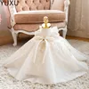 Luxueuse fleur robe fille longue train avec perle d'arc 3d fleurs appqUlies en dentelle robes princesse princesse d'abord saint robes de communion fisrst 403