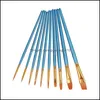 Painting Pens Writing Supplies Office School Business Industrial Artist Paint Brush Set 10 Pieces Round Pointed Tip Nylon Hair For Waterco