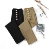 Calças femininas Capris Classic Design Classic Women Women Skinny Lápis Buttons de ouro alta Cantura elástica Elastic Fabric sólido Casual no tornozelo