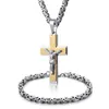 6mm/60CM chaîne argent or Crucifix religieux pendentif collier ensemble de bijoux Cool hommes croix jésus Christ bijoux