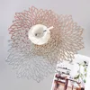 6pcs 4pcs pvc placemats Silver Gold Metallic for table table coasters pads bowl bowl mats vinyl leaf decor 220610