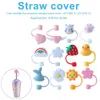 Creative Silicone Straw Tips täcker återanvändbar drickande dammlock stänkskydd pluggar lock anti-damm spets solros körsbärsblomning regnbågskatt tass för 6-8 mm sugrör c0616g03