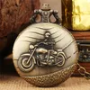 Bronze horloges Full Hunter Skull Motorfiets Cover Men Women Quartz Pocket Watch ketting Hangketen Gift
