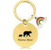 18 stilar Mors dag Rainbow Round Keychain Gift Guld Rostfritt Stål Rund Metall Key Kedja med bokstäver för Mamma Semestergåvor