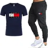 Herrspårsfall Fashion Printing Cotton Short-Sleeved T-shirt Sport Pants Summer Sportswear