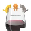 Otros productos de bar Artículos de bar Cocina Comedor Hogar Jardín 6 piezas Marcadores de copa de vino creativos Forma de gato 3D Copas de fiesta Copas Mticolor Sile Discr