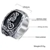 Size 7-13 Men Stainless Steel Retro Black Big Ring Motorcycle Pattern Finger Jewelry Hip Fashion Male Hand Jewelry Waterproof And Oxidation Proof Accessories