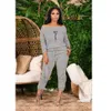 Women Tracksuits Two Piece Set Sportswear 2022 Fashion Casual Off Shoulder Letter Printed T-shirt Long Pants Sports Suit Autumn Clothing