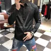 Heren Overhemden Luxe Mannen Lange Mouw Business Casual Shirt Strass Letter Slim Streetwear Sociaal Nachtclub Chemise Homme Bebes