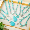 Pendant Necklaces Vintage Bohemian Ethnic Turquoise Necklace For Women Fashion Butterfly Leaves Heart Shape Casual Natural Beaded JewelryPen