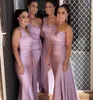 Blush Pink African One Shoulder Mermaid Bridesmaid Dresses Floor Length Wedding Guest Gowns Junior Maid Of Honor Dress Ribbon Party Gown BC12587 0726