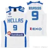 Antetokounmpo # 34 Hellas Eurobank Grèce Maillots # 9 Bourousis Cousu N'importe Quel Nom Mens Blanc Bleu Cousu Basketball