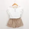 Summer Girls Suit Fashion Toddler Baby Girl Ruffled V Neck Topps Shorts 2st Set Children S Clothing WT752 220620