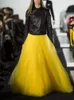 Spring 95 CM Long Thick 2 Layers Mesh Expansion Skirt Black White Yellow Tulle Elastic Waist Beach Travel Skirts 220317