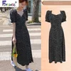 Korea Południowa Ubrania szykowne sukienki gorące sprzedaż kobiety FlhjlWoc Temperament Office Lady Floral Print Vintage czarna długa sukienka maxi 509 T200604