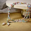 Boho multicolor zaad kralen ketting vrouwen mode cross shell gelaagde ketting ketting hangende sieraden charmes cadeau