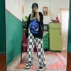 Houzhou Cargo xadrez Hippie Harajuku Y2K Sobre oversize Baggy Verificado Calças Femininas Streetwear Larga Perna Coreana Moda 220325