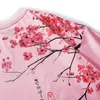 Mężczyźni Hip Hop T Shirt Streetwear Japoński Sakura Malarstwo Tshirt Krótki Rękaw Bawełniany Summer Harajuku Koszulka Japonia Styl Pink 220408