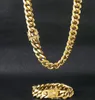 10mm Mens Cuban Miami Link Bracelet & Chain Set 14k Gold Plated