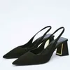 pointed high women's thick heels 2022 spring new black temperament Baotou semi slippers shallow mouth single shoes